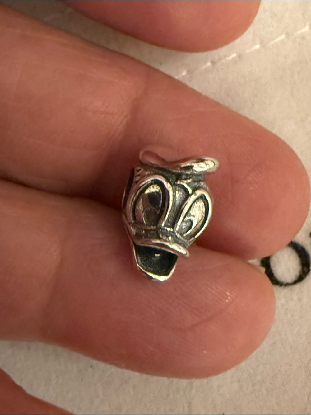 Sterling Donald Duck Charm Bead - Silver Tone